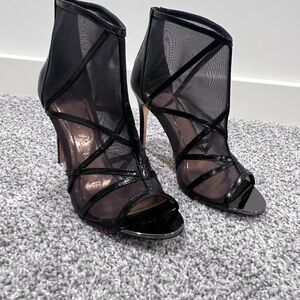 TED BAKER LONDON Taminaa Mesh Leather Peep Toe Heel Booties Black Size US 6.5